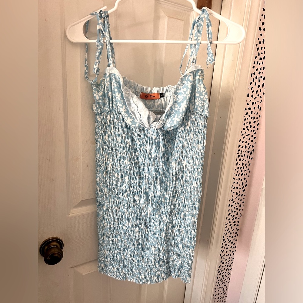 Ke Xin Women’s Stretchy Blue and White summer dress